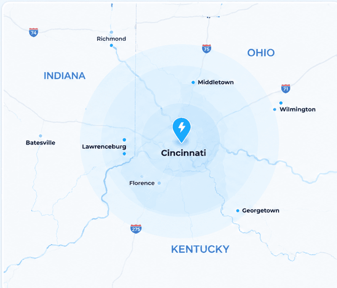 Map of the Cincinnati Tri-State service area